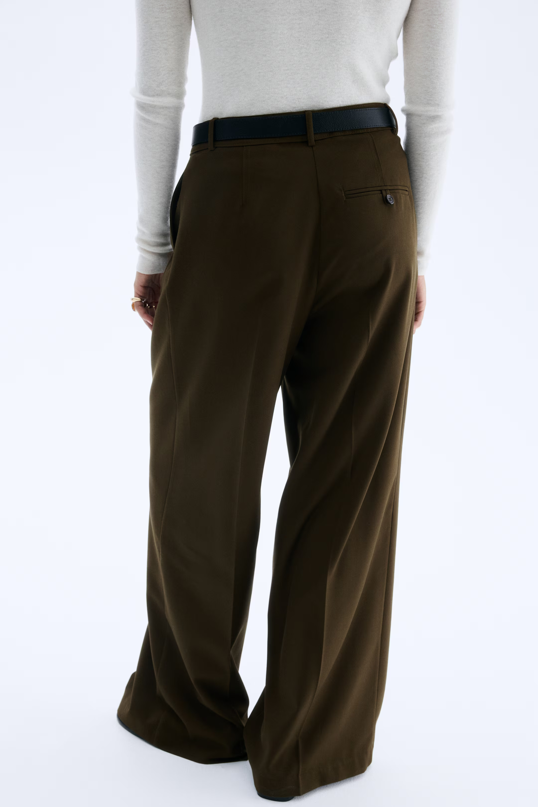 Wide tailored trousers - Dark khaki green - Ladies | H&M GB | H&M (UK, MY, IN, SG, PH, TW, HK)