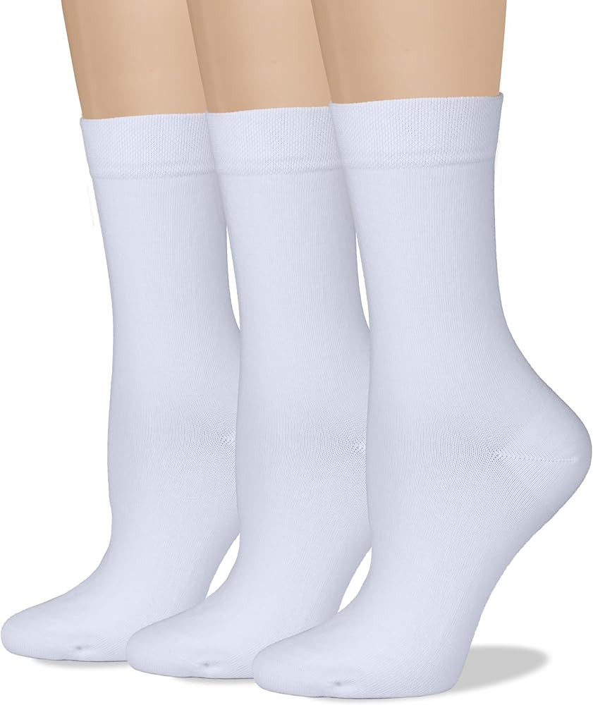 COTTON DAY Women's Soft Combed Cotton Dress Socks Seamless Toe Black White Gray Navy Blue Brown B... | Amazon (US)
