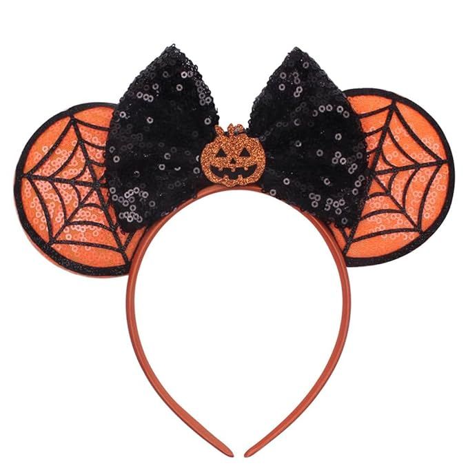 JIAHANG Halloween Mouse Ears Headband Sequin Bow Pumpkin Hair Hoop, Party Decoration Costume Head... | Amazon (US)