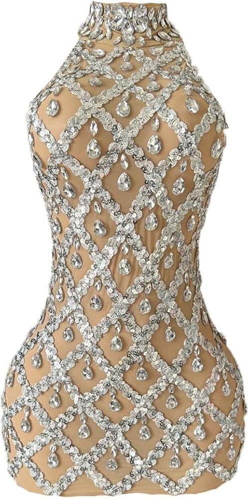 Women's Sexy Shining Rhinestones Sequins Dress for Evening Prom Birthday Party and Club Stage Per... | Amazon (US)
