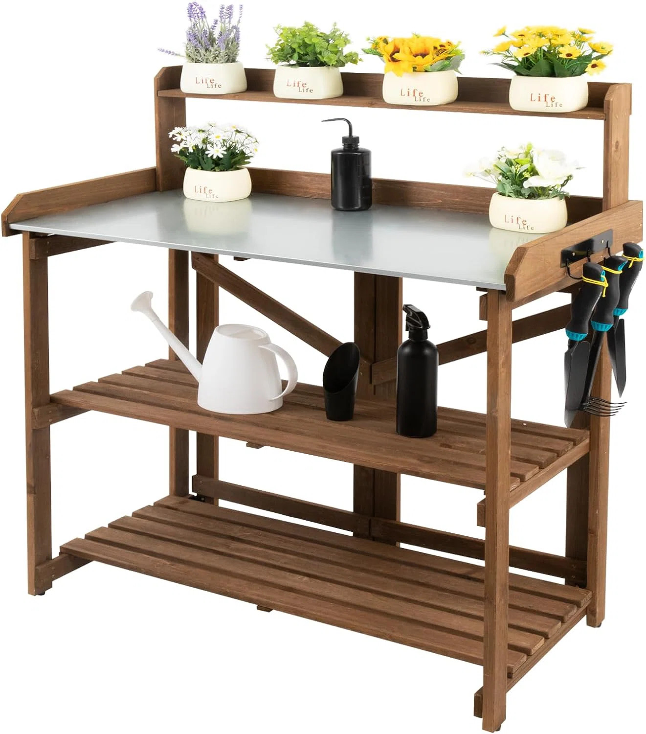 Fir Wood Potting Bench With Storage Shelves | Wayfair North America