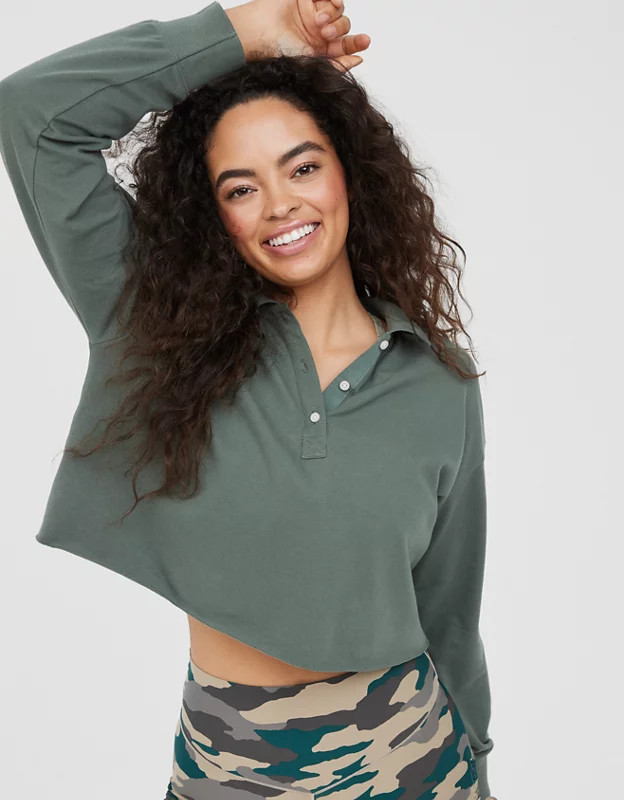 OFFLINE By Aerie Long Sleeve Polo T-Shirt | Aerie