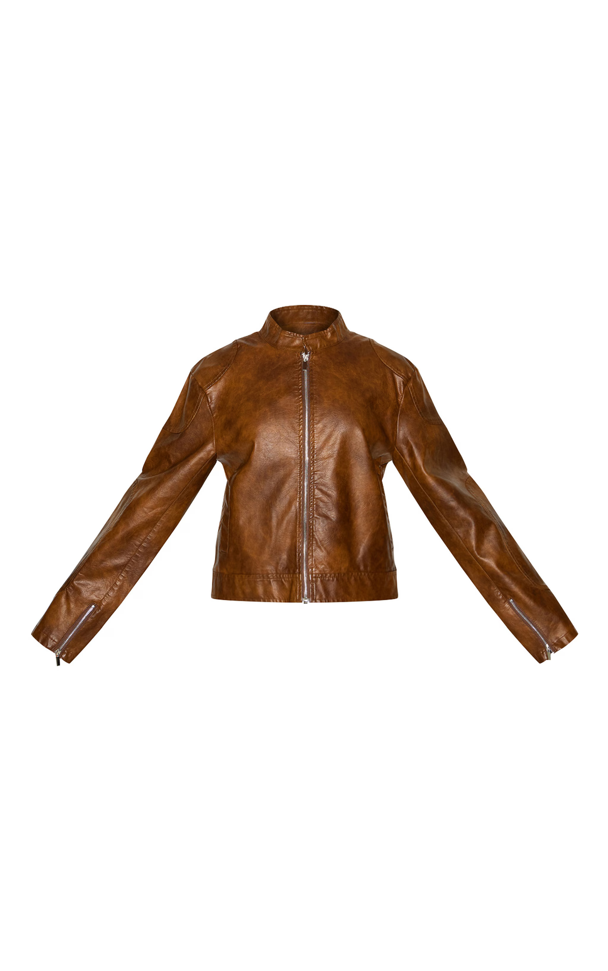 Chocolate Faux Leather Washed Boxy Biker Jacket | Outerwear | PrettyLittleThing UK
