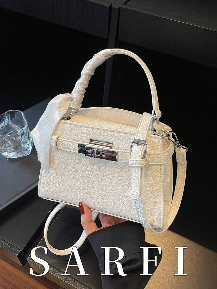 Simple And Elegant Solid Color Women's Handbag With Metal Strap Decoration; High-End  Silk Scarf... | SHEIN