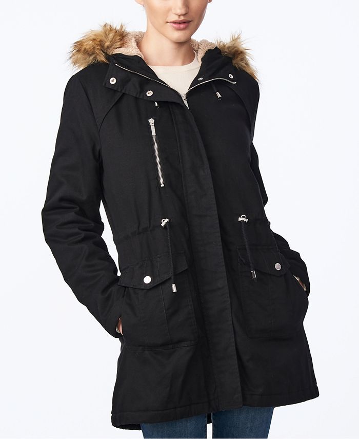 Collection B Juniors' Faux-Fur-Trim Hooded Anorak Coat & Reviews - Coats & Jackets - Women - Macy... | Macys (US)