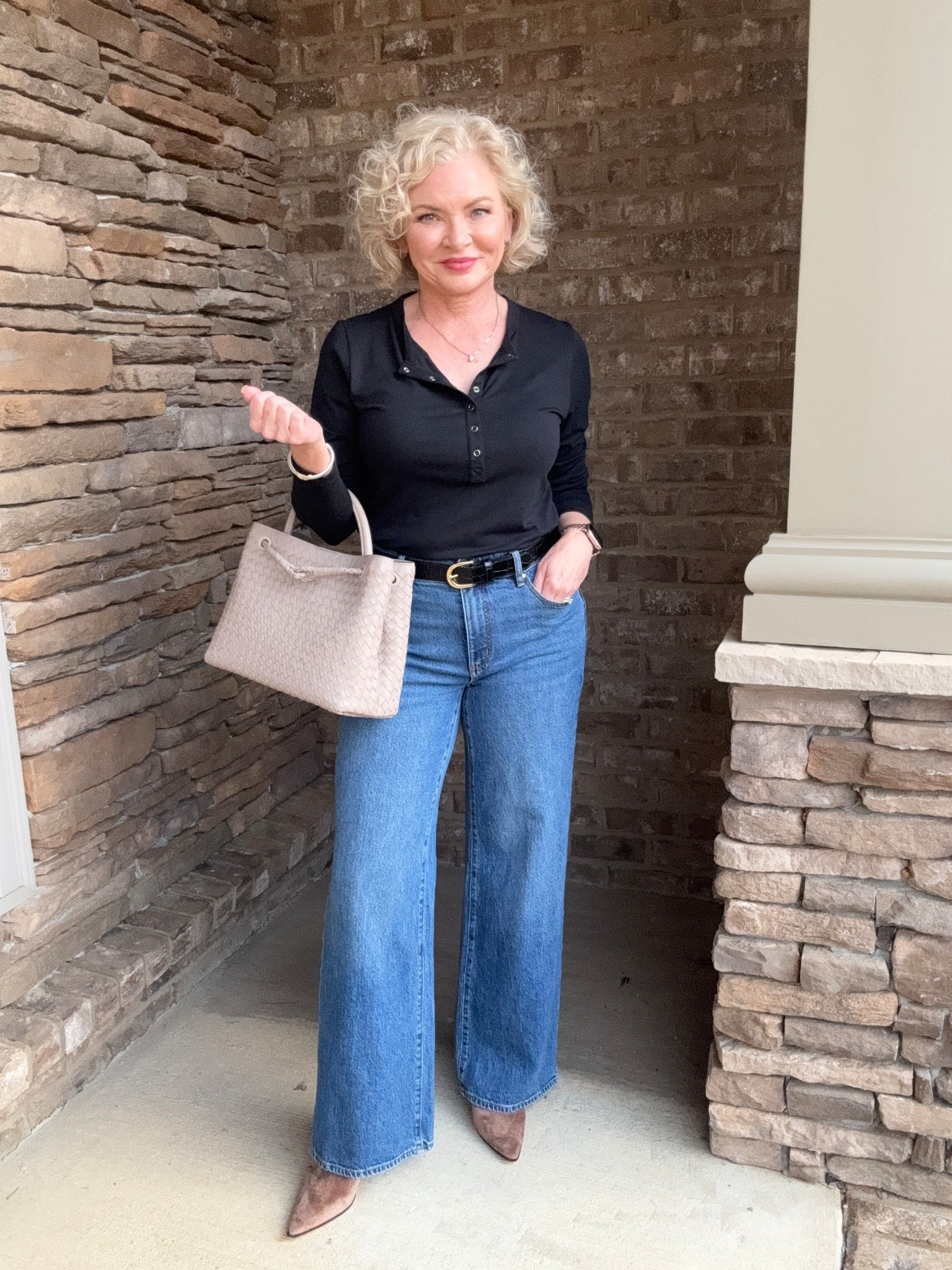 Sometimes simple is best. Black Henley, slide leg jeans, boots & a leather satchel. Top is a Medium. Jeans size 4.  

Jeans outfit
Wide leg jeans
Leather satchel
Suede boots
Casual outfit
Petite fashion
OOTD

Midlife fashion
Gen X Style

#stylewithserena
#petitefashion
#midlifefashion
#fashionover40
#genxstyle

#LTKootd #LTKOver40 #LTKPetite