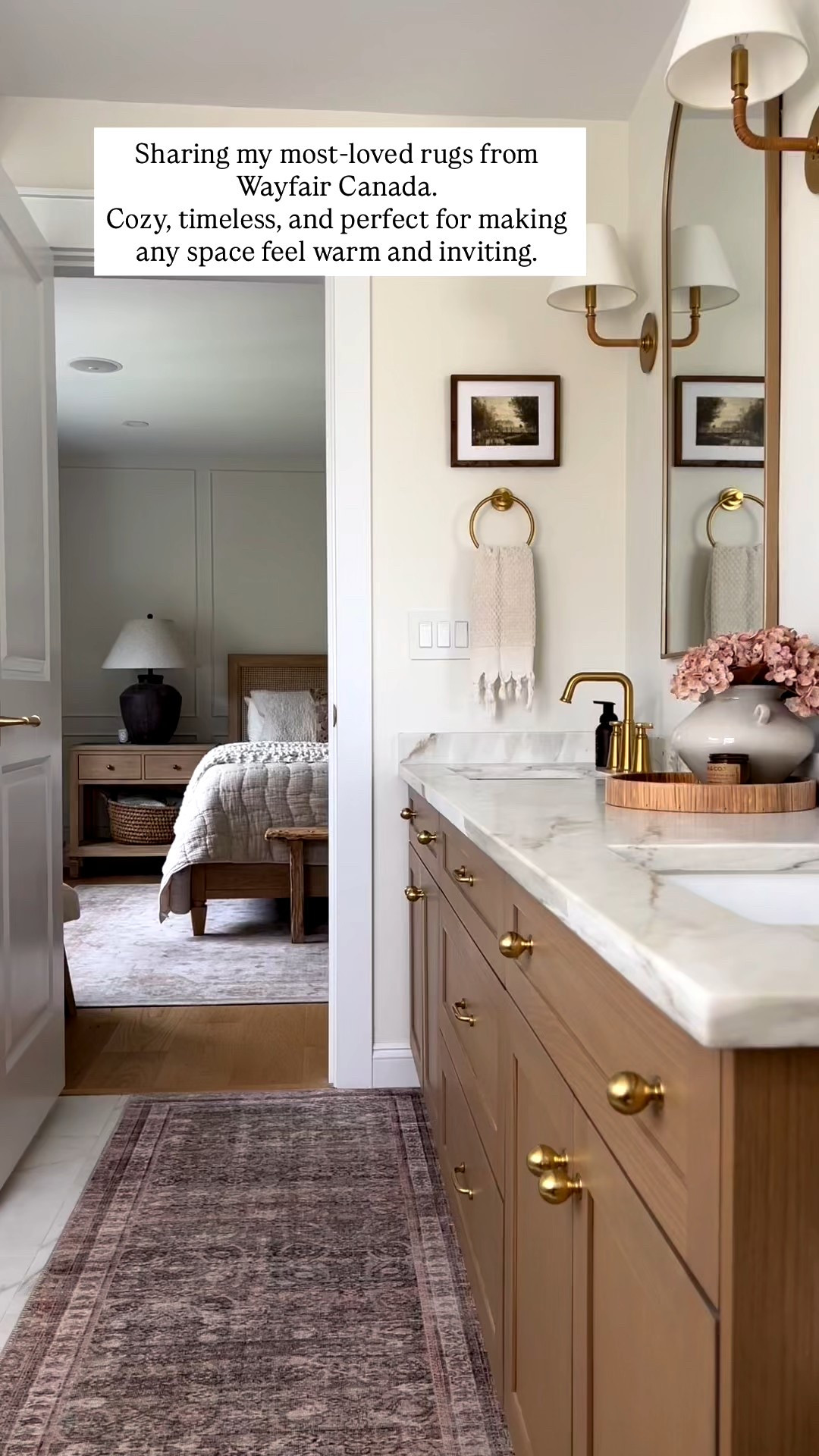 With Wayfair Canada, it’s easy to find the perfect pieces with thoughtful details to help elevate your home. I’ve gathered some of my favourite pieces in our home. Vintage inspired rugs,  reclaimed wood console table, brass picture light, patterned pillows, table lamps, ceramic tiles, faucets, arched vanity mirrors, curtain rods and more. I’ve also linked a similar antique inspired coffee table. All from @wayfaircanada! #WayfairCAPartner #WayfairCAHome 