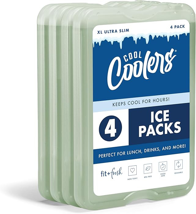 Cool Coolers by Fit & Fresh 4 Pack XL Slim Ice Packs, Quick Freeze Space Saving Reusable Ice Pack... | Amazon (US)