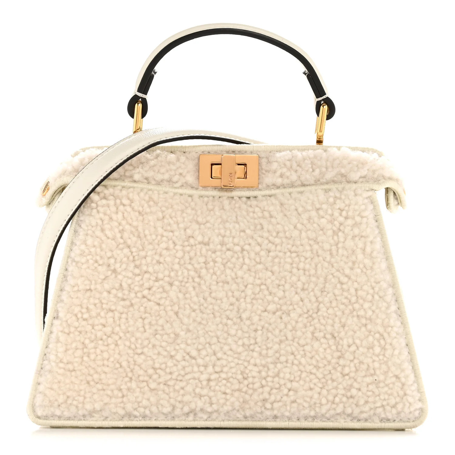 Curly Shearling Shiny Nappa Petite Peekaboo I SEE U Satchel White | FASHIONPHILE (US)