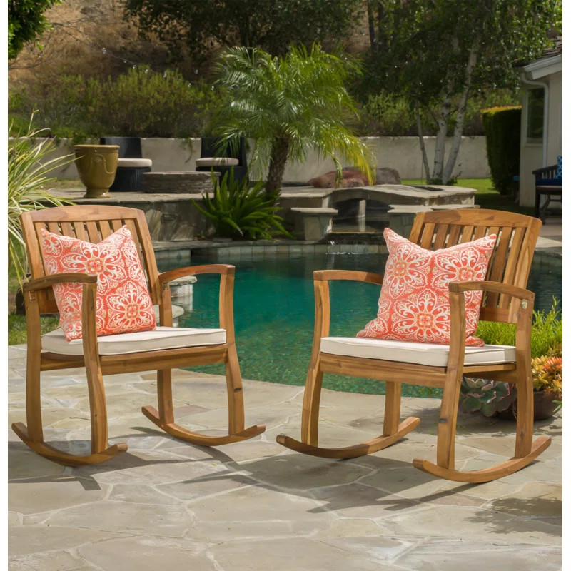 Brizio Acacia Rocking Chair with Cushion (Set of 2) | Wayfair North America