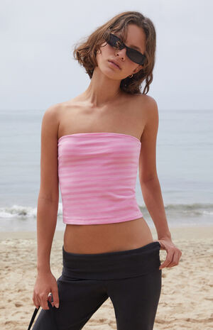 John Galt Pink Amelia Striped Cropped Tube Top | PacSun