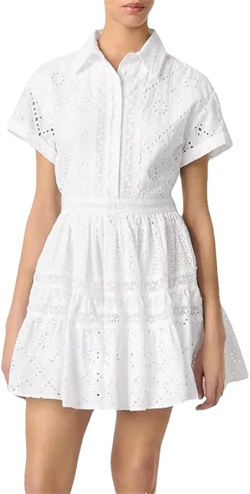 Women Laoel Short Sleeve High Waist Spliced Button Elegant Solid Hollow Out Slimming Dress | Amazon (US)