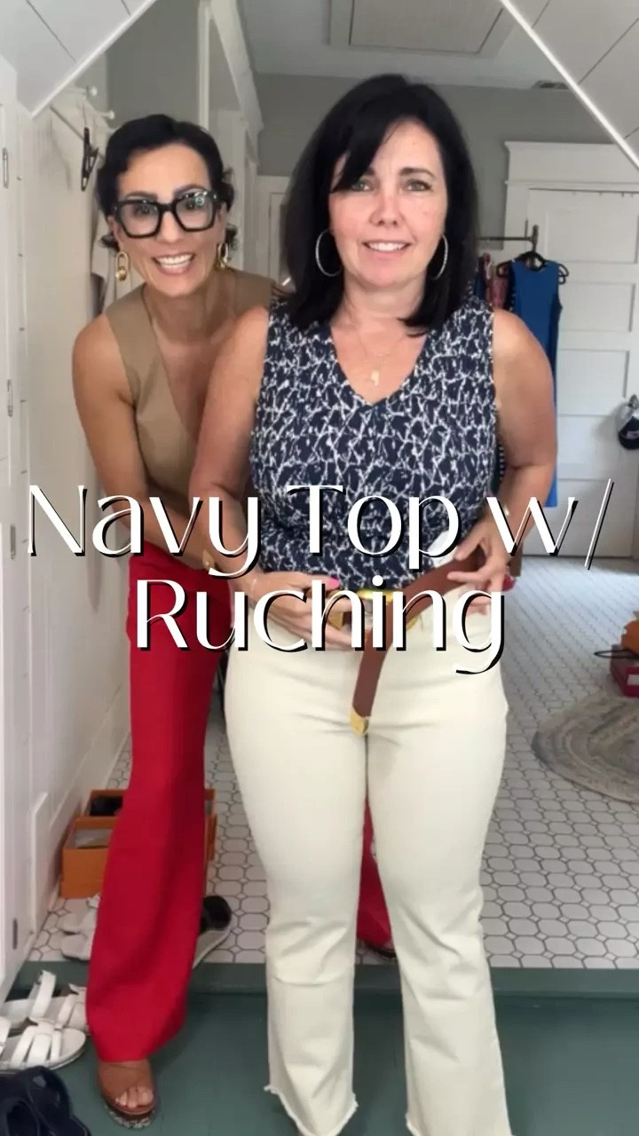Navy Top with Ruching – a versatile must-have!  While out shopping for a client, I stumbled upon this gem and couldn’t resist. Brooklyn tried it on and absolutely loved it! Every inch of ruching creates a flattering, slimming silhouette. Pair it with cream pants for an effortlessly chic look, perfect for everything from lunch dates to casual client meetings. Comfortable, stylish, and oh-so-cute. Trust me, you’re going to love how this top transforms your wardrobe!

#LTKStyleTip #LTKVideo #LTKSeasonal