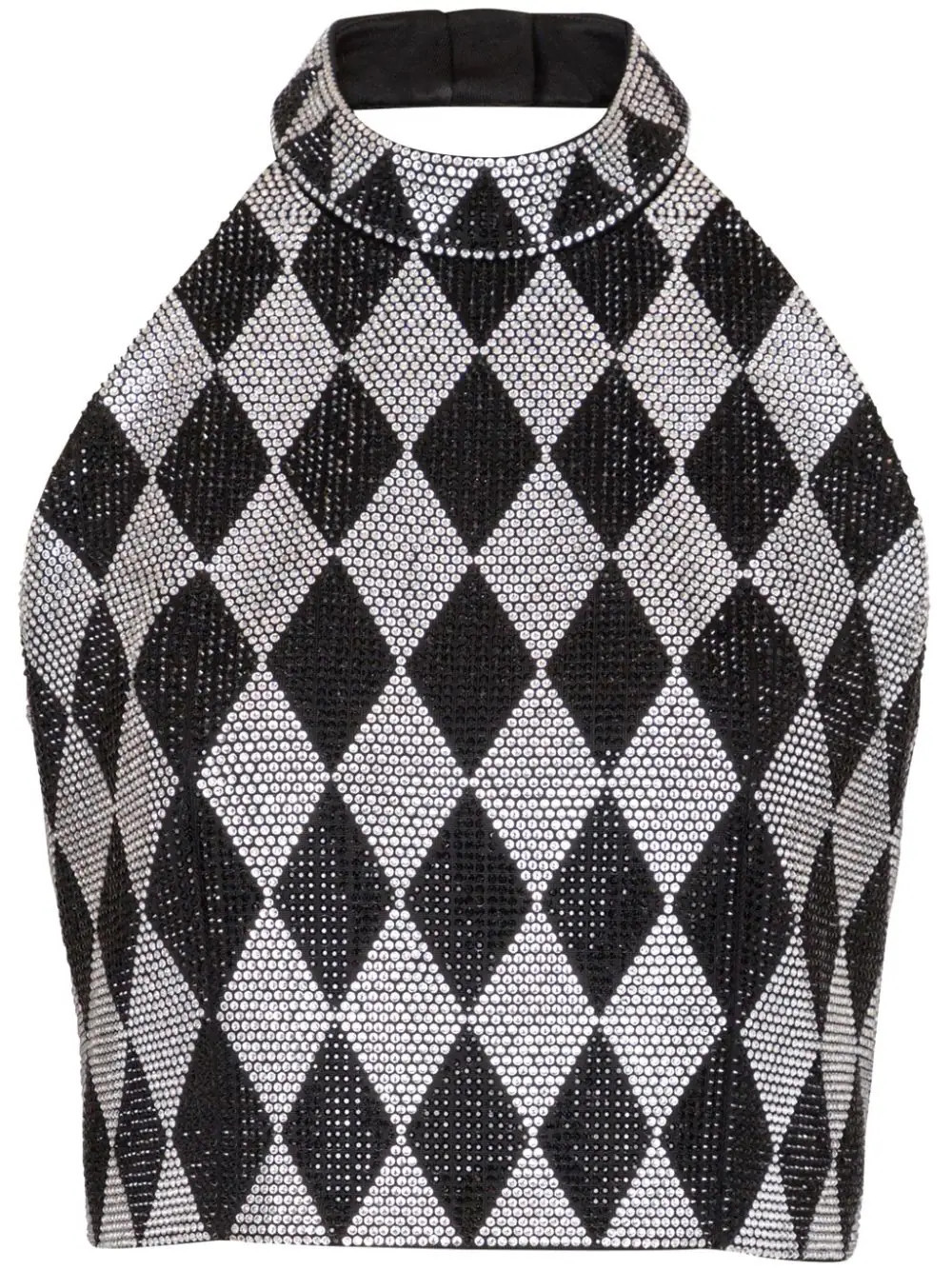 Balmain diamond-print rhinestone crop top - Black | Farfetch Global