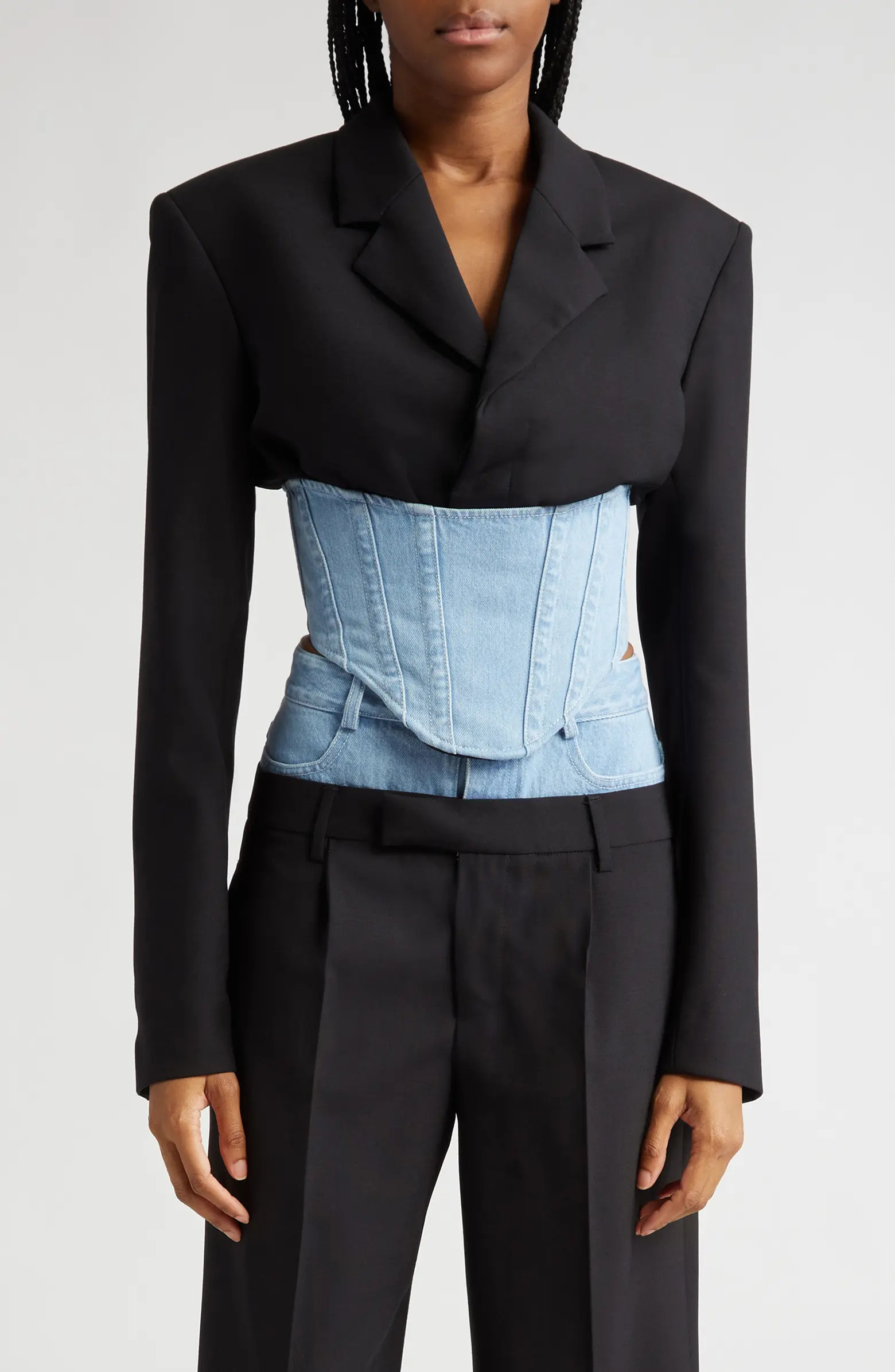 Float Mixed Media Crop Corset Blazer | Nordstrom