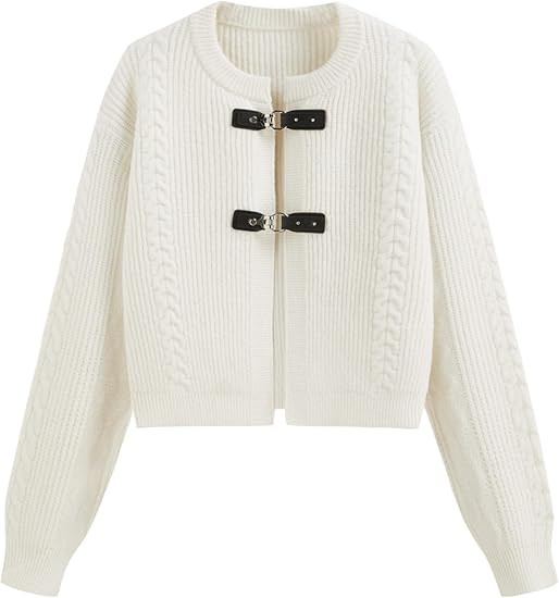 CIDER Cardigan Sweater for Women Round Neck Buckle Sweater Knitted Crop Top Long Sleeve Open Fron... | Amazon (US)