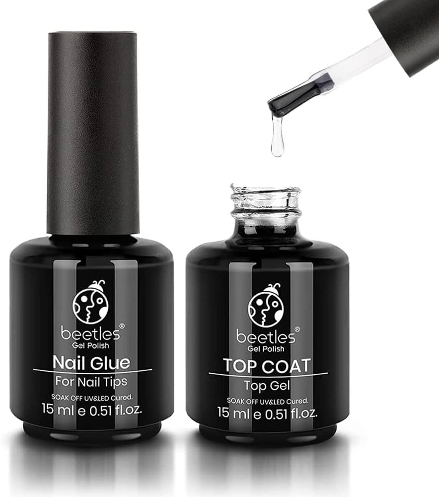 beetles Gel Polish 2 in 1 Nail Glue Base Gel and No Wipe Top Coat Kit 2PCS 15ML for Gel Nails and... | Amazon (US)