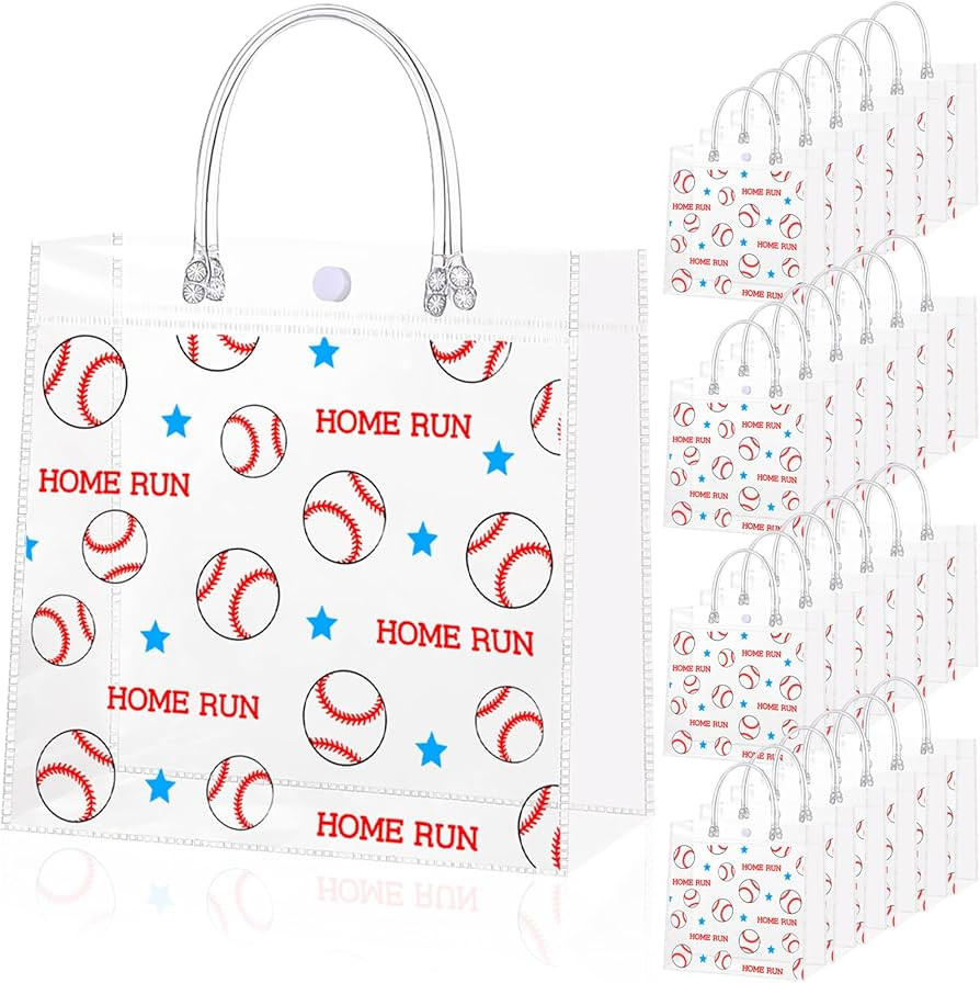 24Pcs Baseball Clear Goodie Bags -7.9x7.9x3.15 Inch Plastic Favor Bag with Handles for Baseball S... | Amazon (US)
