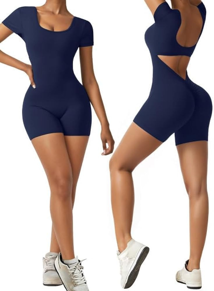 OEAK Short Sleeve Jumpsuit Workout for Women Square Neck One Piece Backless Tummy Control Bodycon... | Amazon (US)