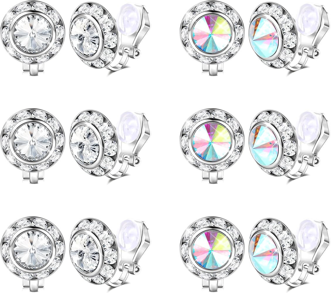 FIBO STEEL Clip on Halo Earrings Rhinestone Earrings Crystal Earrings for Women Round Acrylic Sto... | Amazon (US)