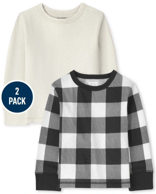 Toddler Boys Long Sleeve Solid And Buffalo Plaid Thermal Top 2-Pack | The Children's Place  - MUL... | The Children's Place