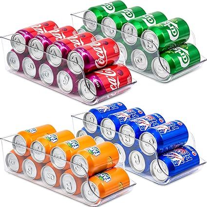 Soda Can Organizer for Refrigerator - 4 Pack Clear Plastic Beverage Holder & Food Dispenser BPA F... | Amazon (US)