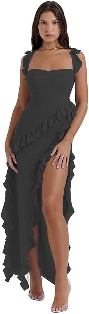 Tight Ruffle Chiffon Prom Dress for Women 2024 Strapless Long Bridesmaid Dresses with Slit Sweeth... | Amazon (US)