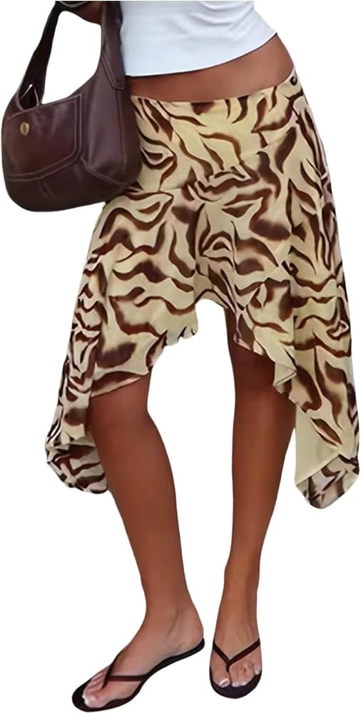 GORGLITTER Women's Low Rise Midi Skirt Asymmetrical Y2k Flowy Skirt | Amazon (US)