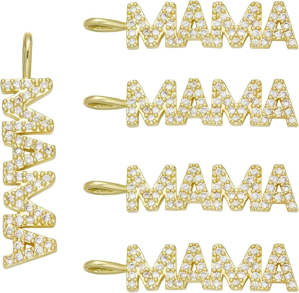 Mama Word Charms for Jewelry Making Brass Zirconia Mother's Day Mom Gold Charm for Earring Bracel... | Amazon (US)