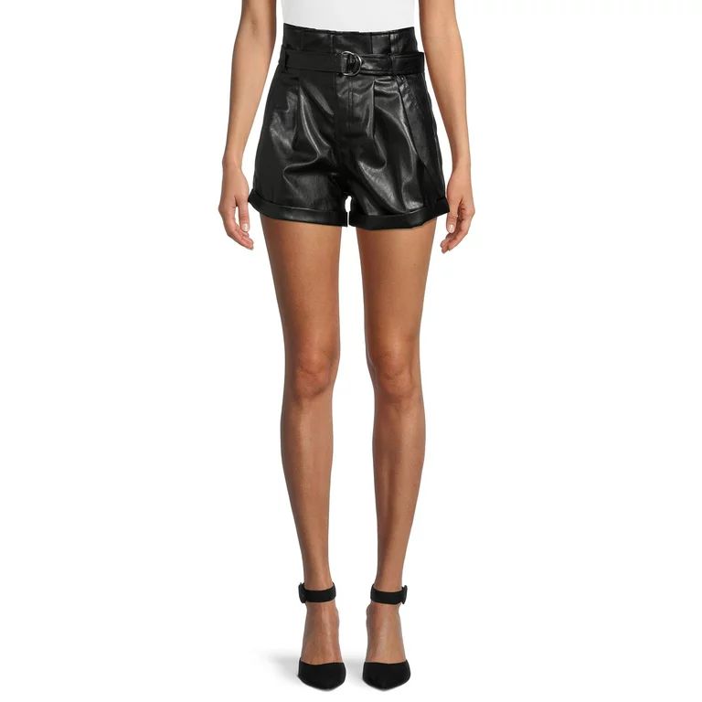 Madden NYC Women's Juniors' Faux Leather Paperbag Shorts | Walmart (US)