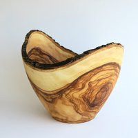 Handmade Olive Wood Fruit Bowl With Natural Bark Edge, Rustic Centerpiece By Josefwoodturner | Etsy (US)