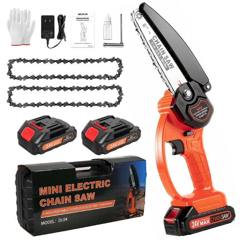 NEXPOW 6" Mini Chainsaw with 2 Batteries and 2 Chains, 24V Battery Powered Cordless Handheld Elec... | Walmart (US)