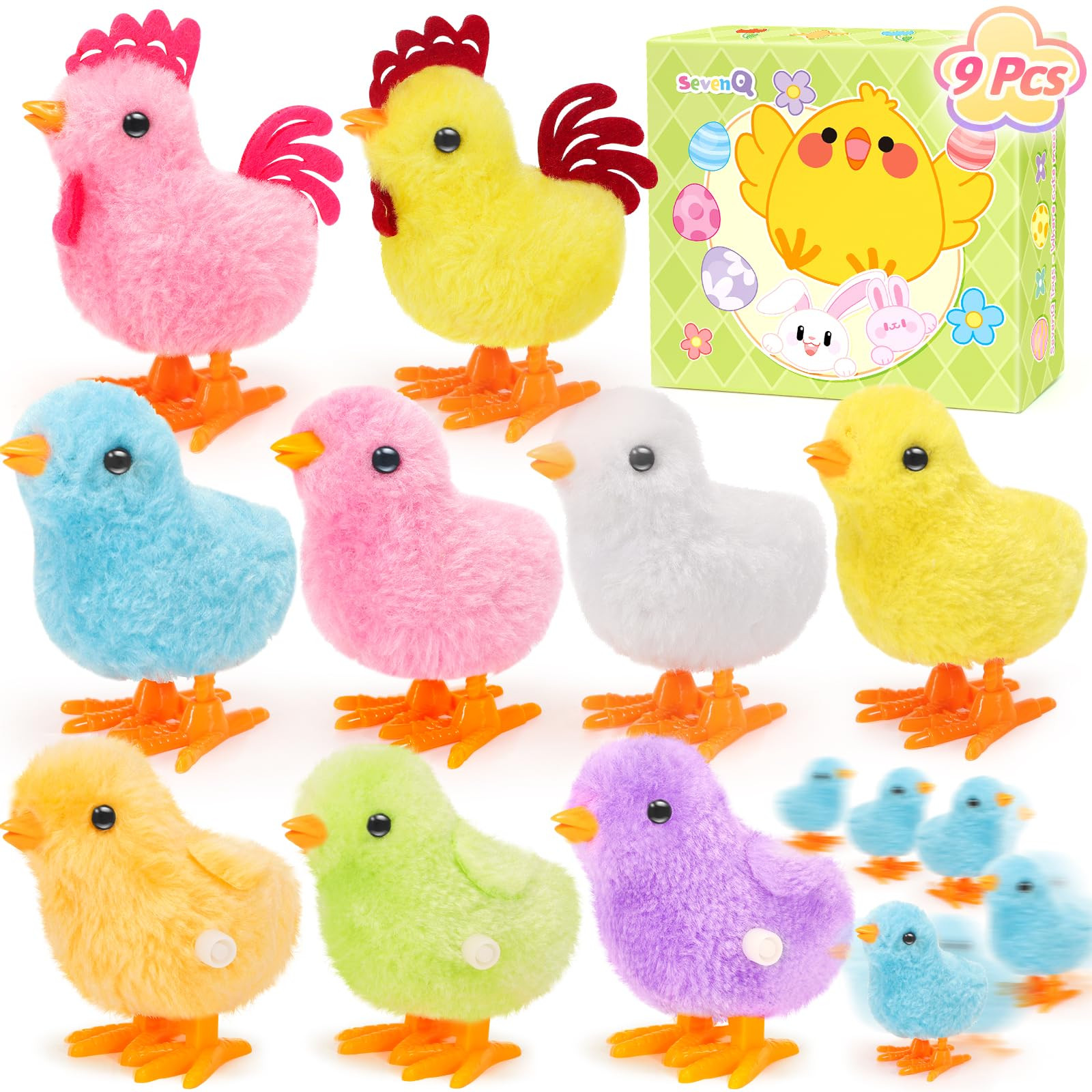 SevenQ Wind Up Toys for Kids Easter Basket Stuffers, 9Pcs Jumping Plush Chicks Small Fidget Toys ... | Amazon (US)