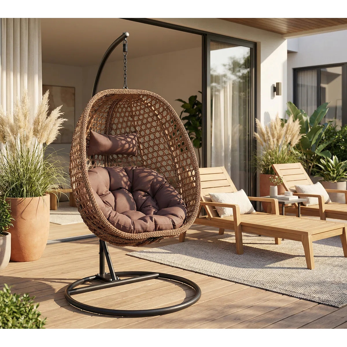 Charlie-Jade Modern Indoor / Outdoor Wicker Egg Chair with Stand, Natural PE Rattan Teardrop Swin... | Wayfair North America