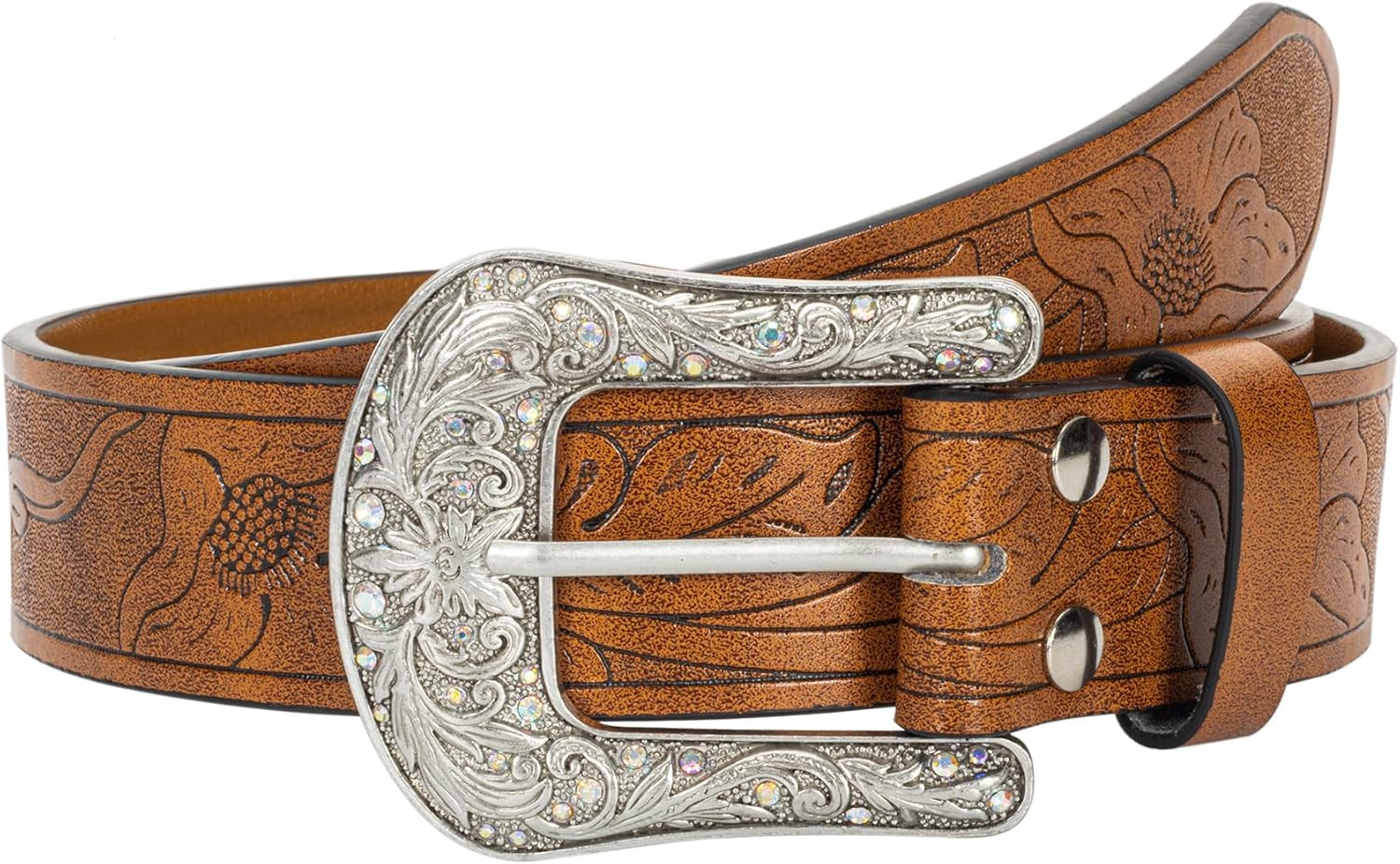 XuoAz Women Vintage-Western PU Leather Rhinestone-Buckle-Belt Cowgirl Bling-Diamond Country Waist... | Amazon (US)