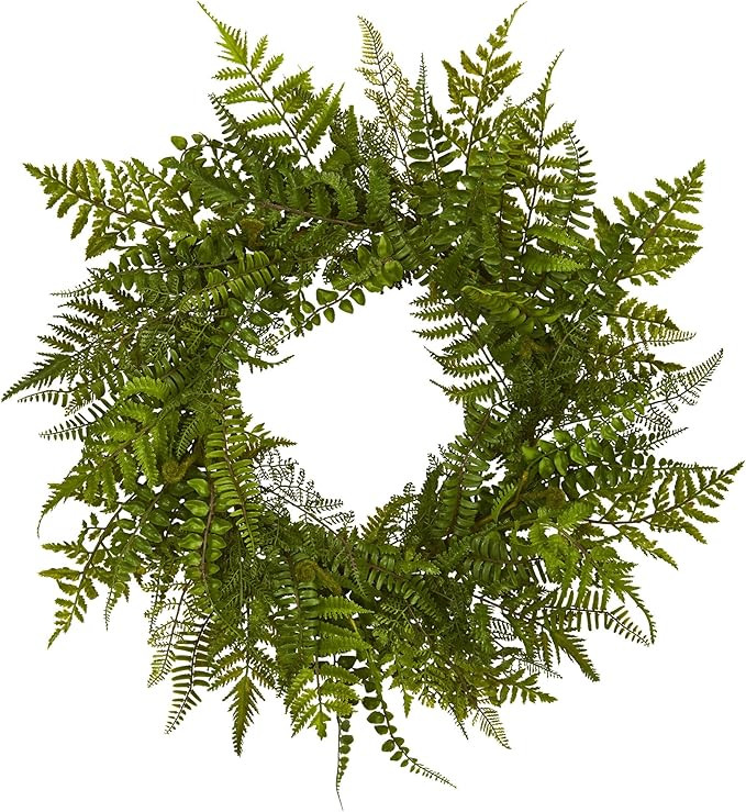 Nearly Natural 24in. Mixed Fern Artificial Wreath, Green | Amazon (US)