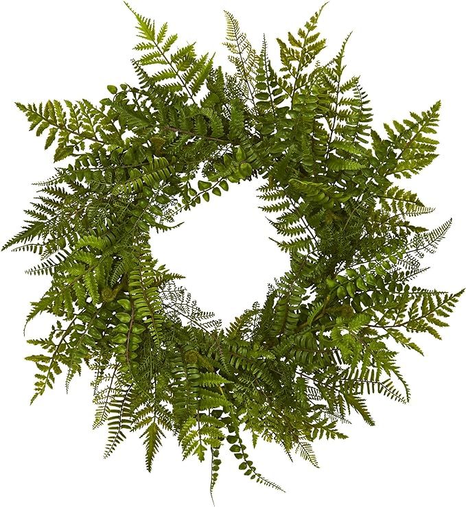 Nearly Natural 24in. Mixed Fern Artificial Wreath | Amazon (US)