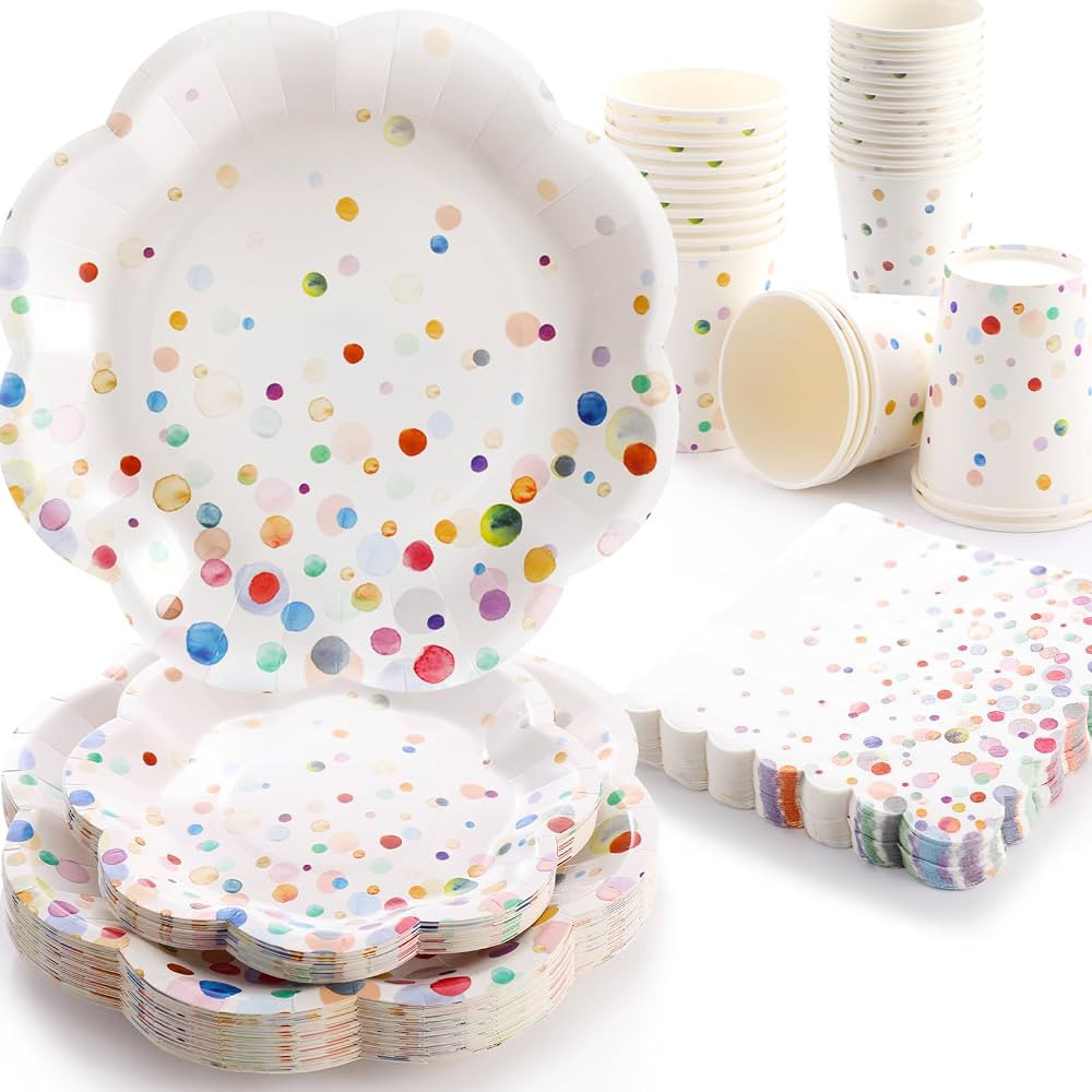 200PCS Confetti Plates Disposable Tableware Set - 50 Large & Small Colorful Polka Dot Plates, 50 ... | Amazon (US)