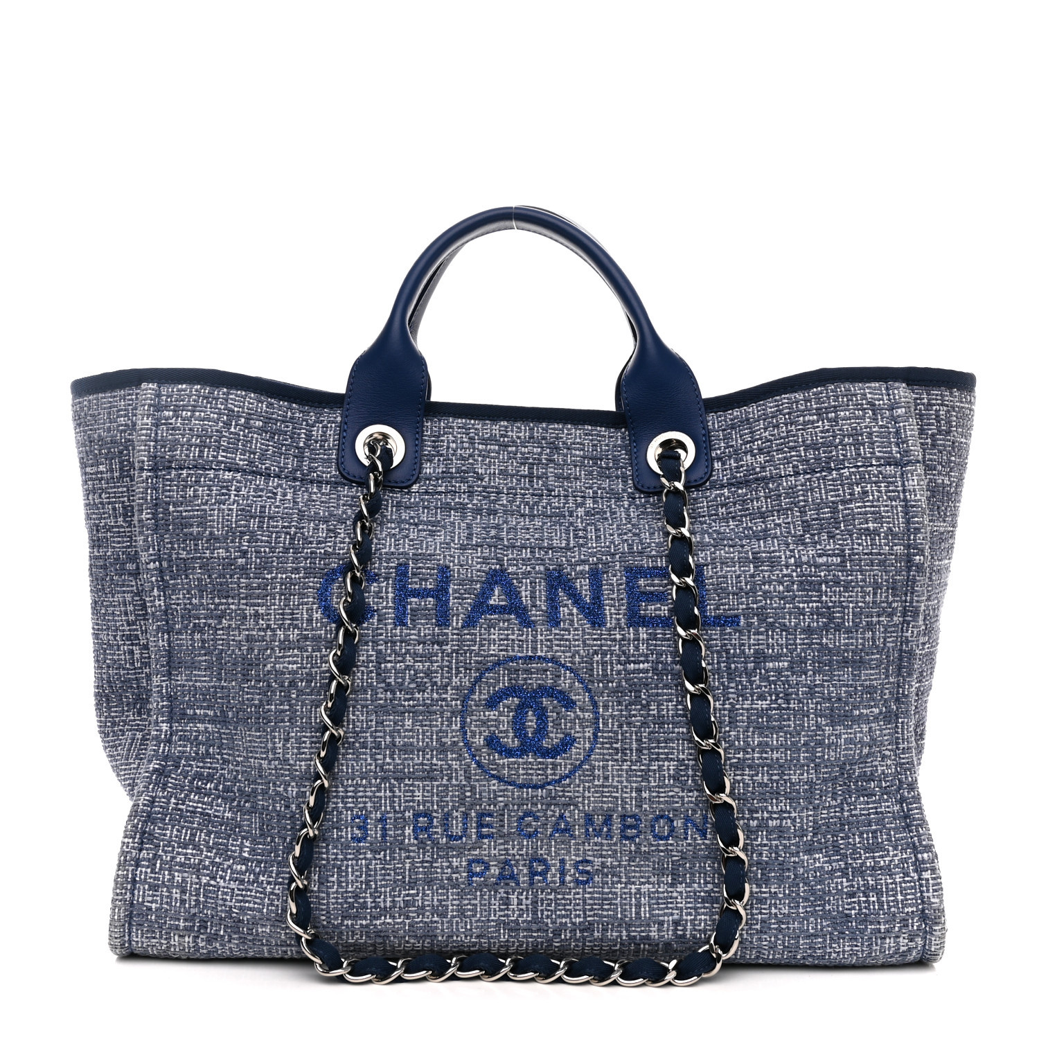 Woven Straw Raffia Medium Deauville Tote Blue | FASHIONPHILE (US)