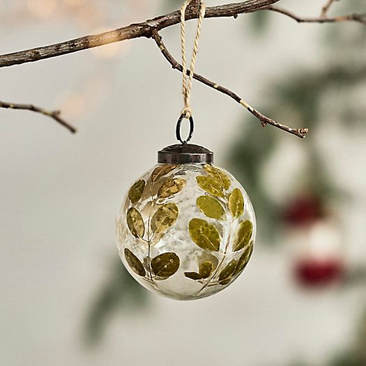 Leafy Etched Glass Globe Ornament | Terrain
