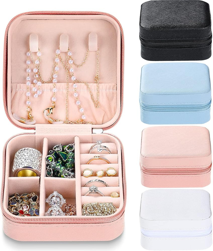 Hicarer 4 Pieces Small Travel Jewelry Boxes PU Leather Jewelry Organizer Box Portable Travel Jewe... | Amazon (US)