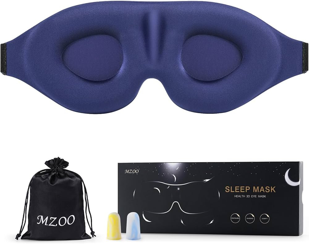 MZOO Luxury Sleep Eye Mask for Side Sleeper Men Women, Zero Eye Pressure 3D Sleeping Mask, Light Blocking Patented Design Night Blindfold, Soft Eye Shade Cover for Travel, Blue | Amazon (US)