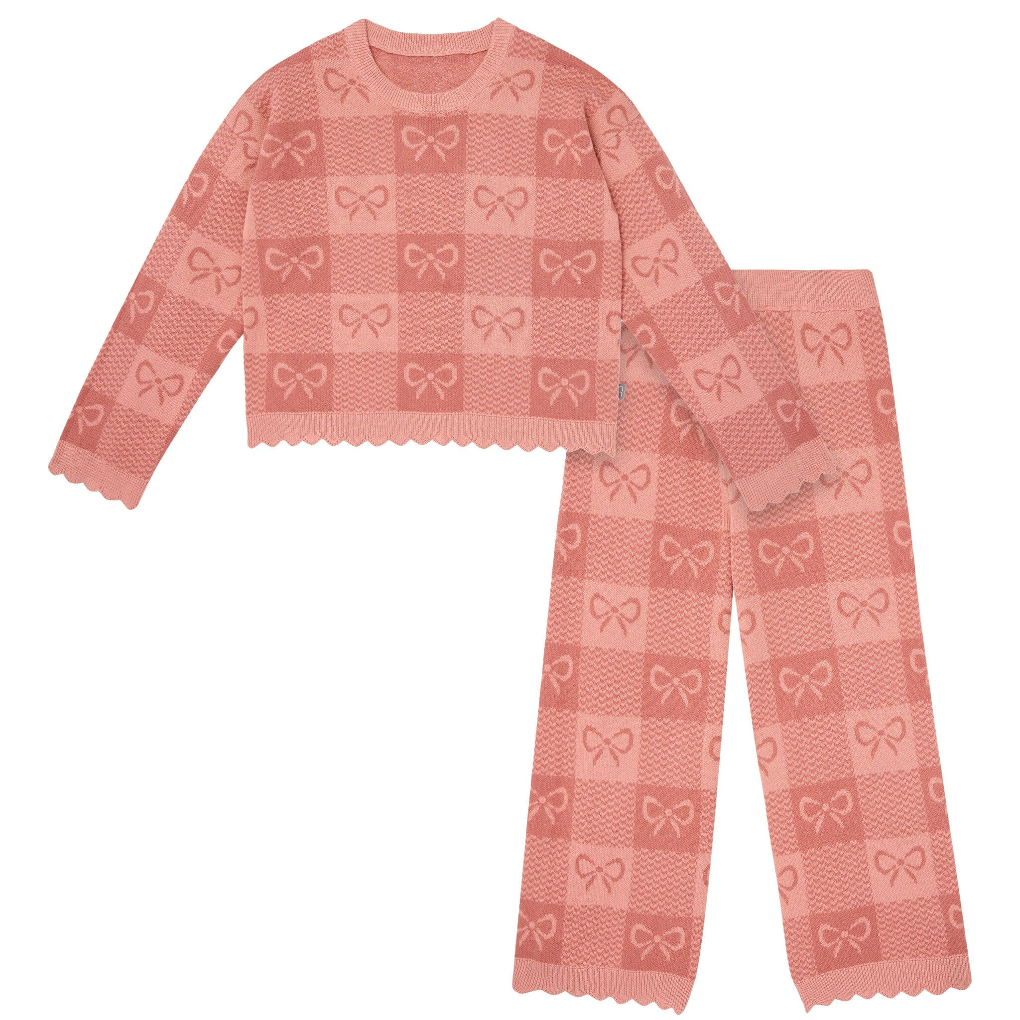 2-Piece Girls Pink Bows Check Sweater Top and Pant Set | Gerber Childrenswear