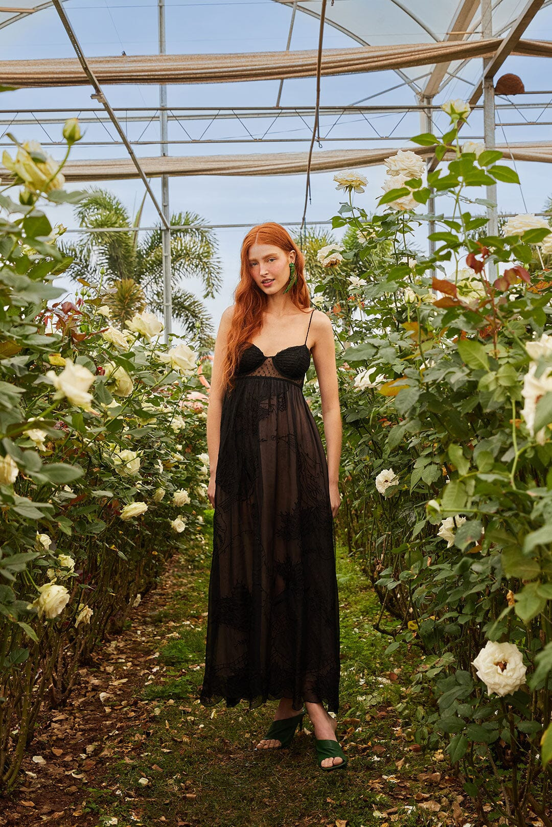 Black Special Lace Sleeveless Maxi Dress | FarmRio (US)