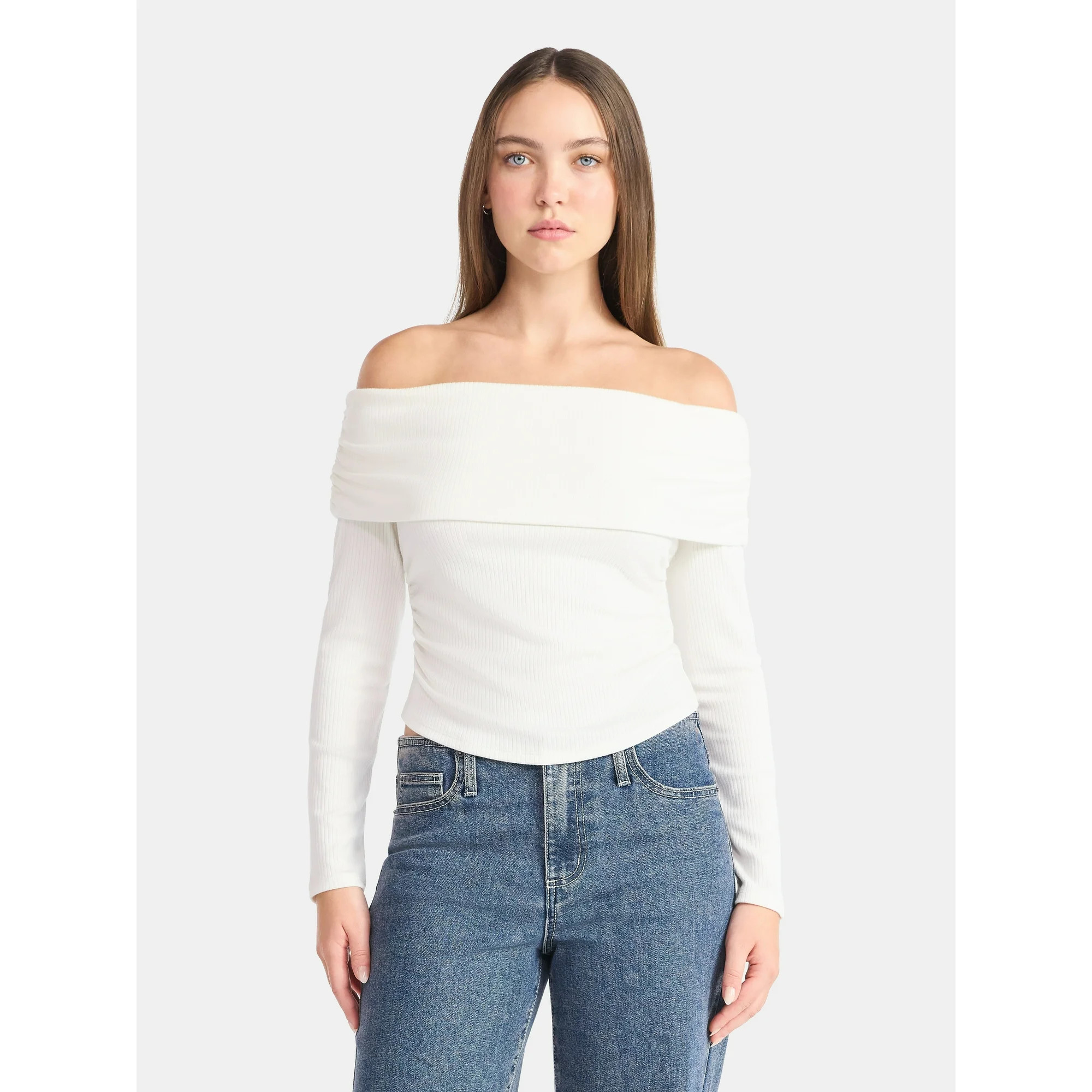 No Boundaries Off The Shoulder Top with Long Sleeves, Women’s | Walmart (US)