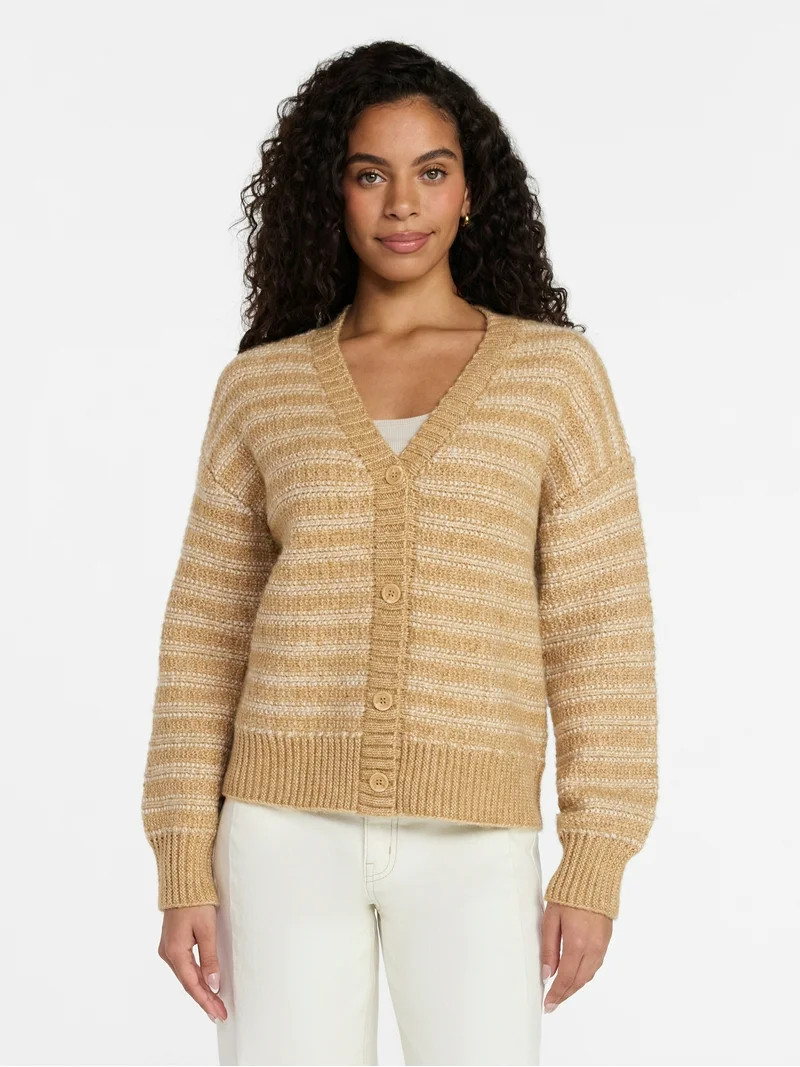 Time and Tru Women's Striped Cardigan Sweater, Midweight, Sizes XS-XXXL | Walmart (US)