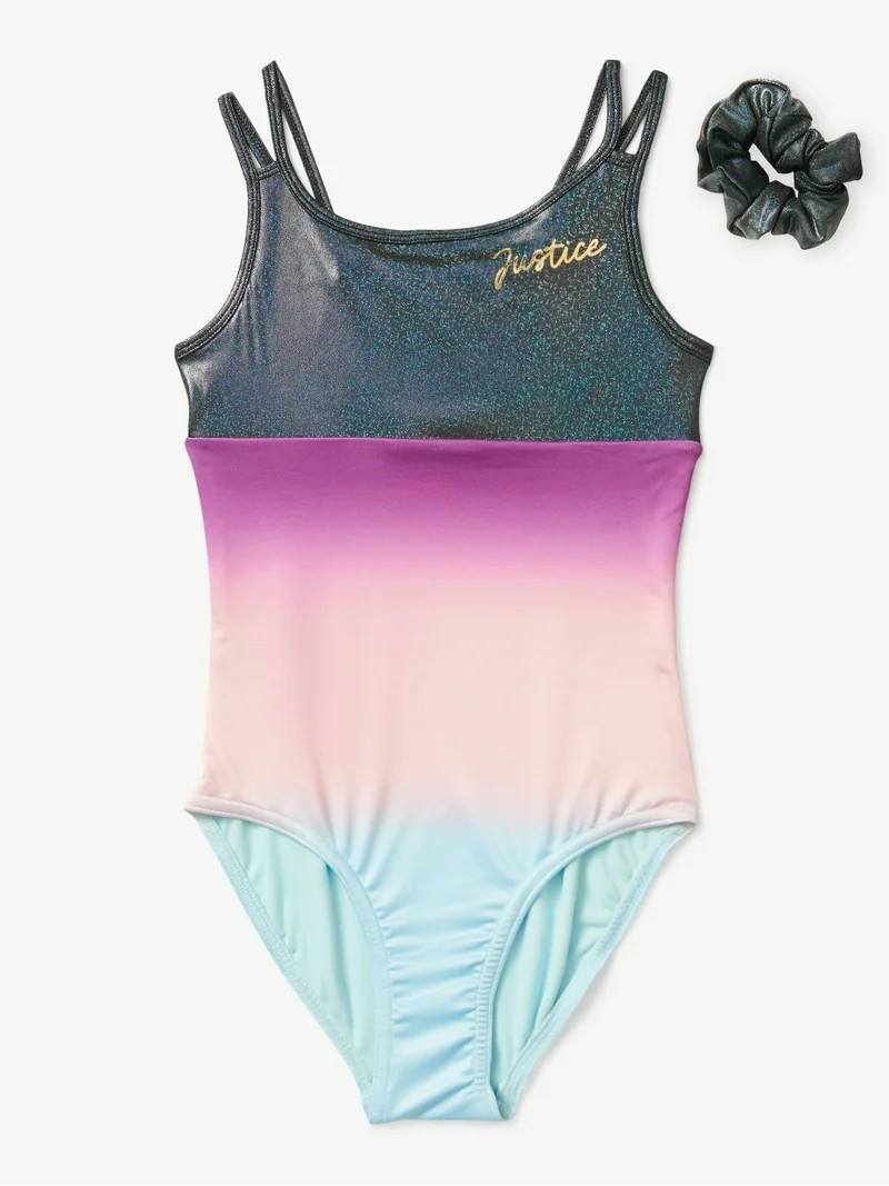Justice Girls Ombre Macrame Back Dance and Gymnastics Leotard with Scrunchie, Sizes XS-XL | Walmart (US)