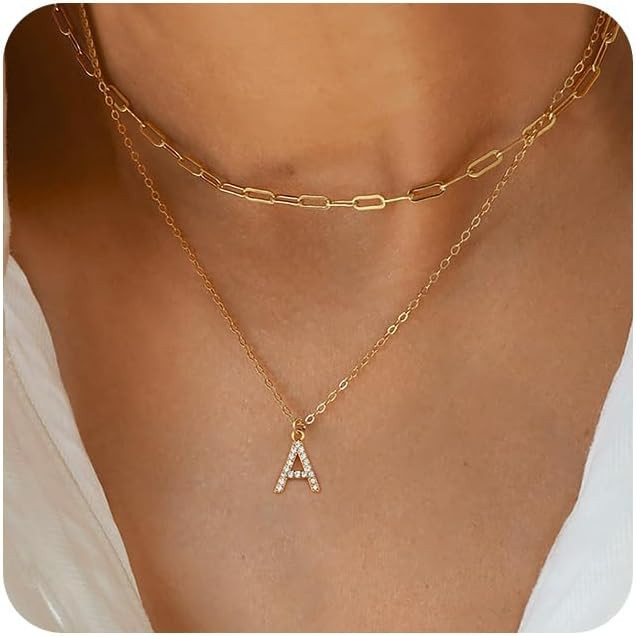 Yoosteel Valentines Day Gifts for Girls Her - Gold Initial Necklaces for Women Gold Plated Layere... | Amazon (US)