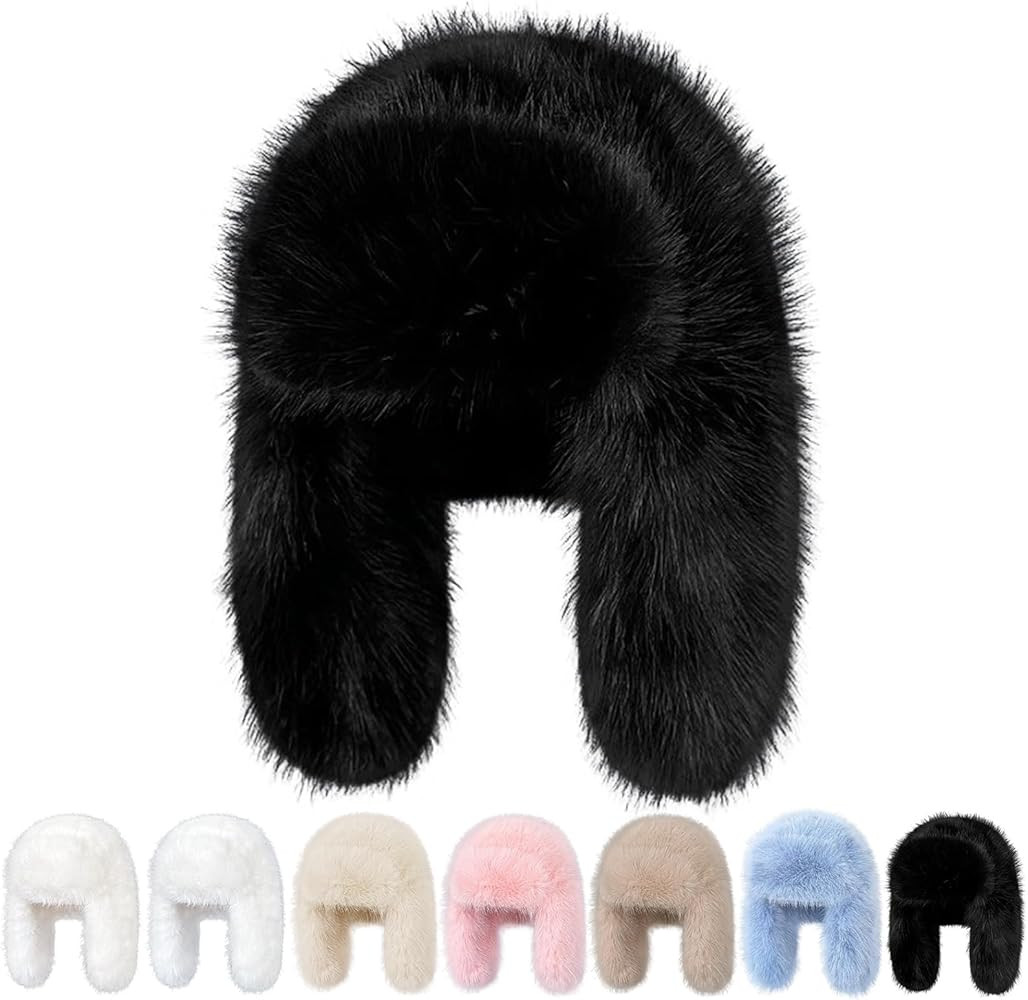 Peicees Oversized Fur Trapper Hat For Women Ladies Russian Ushanka Furry Winter Hat with Ear Flap... | Amazon (US)