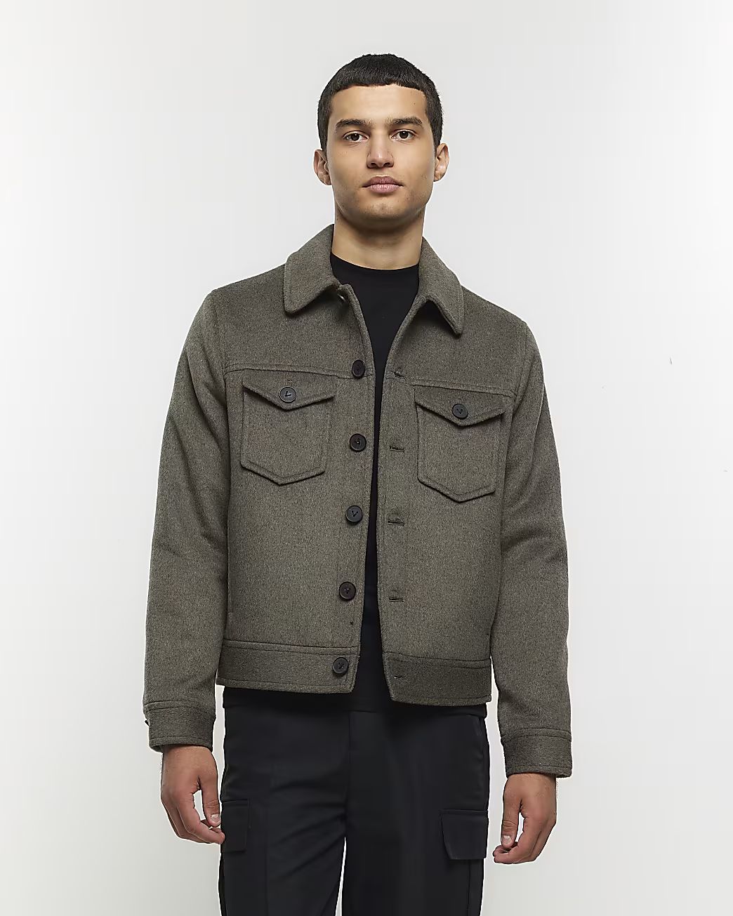 Grey regular fit wool blend western jacket | River Island (US)